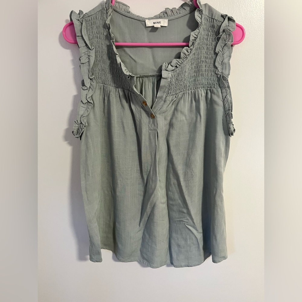 Mine Light Blue/green Ruffle Top size L - Picture 2 of 5